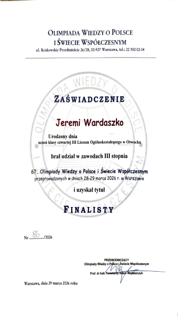 Centralny etap Olimpiady Wiedzy o Polsce i Świecie Współczesnym