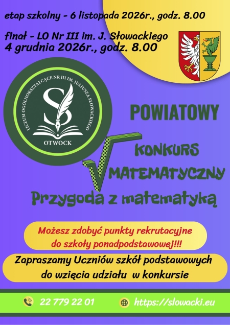 Powiatowy Konkurs Matematyczny dla uczniów szkół podstawowych 2026