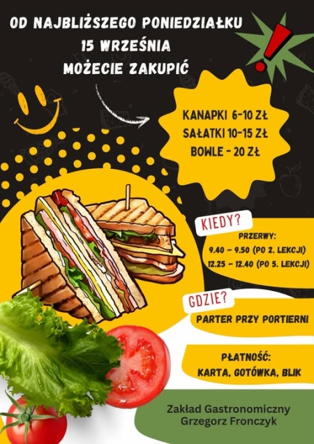 Informacja o możliwości zakupu kanapek, sałatek i bowle