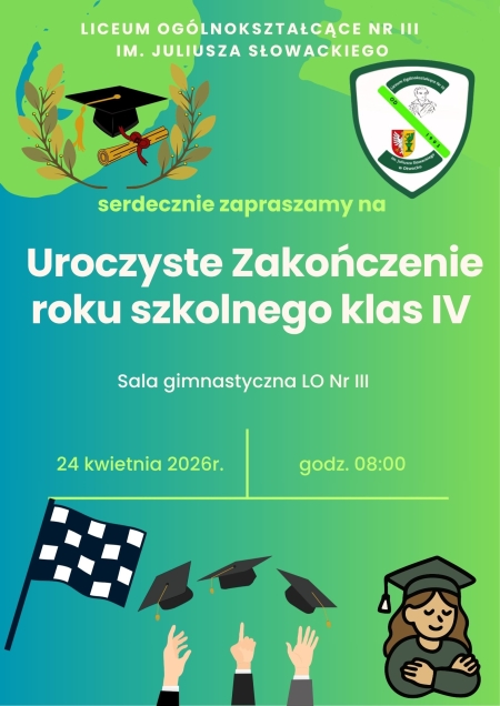 Zapraszamy na uroczyste zakończenie  szkoły klas IV