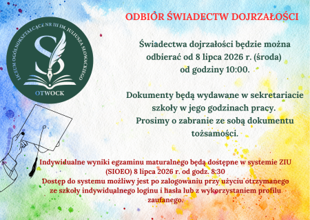 Odbiór świadectw dojrzałości 2026